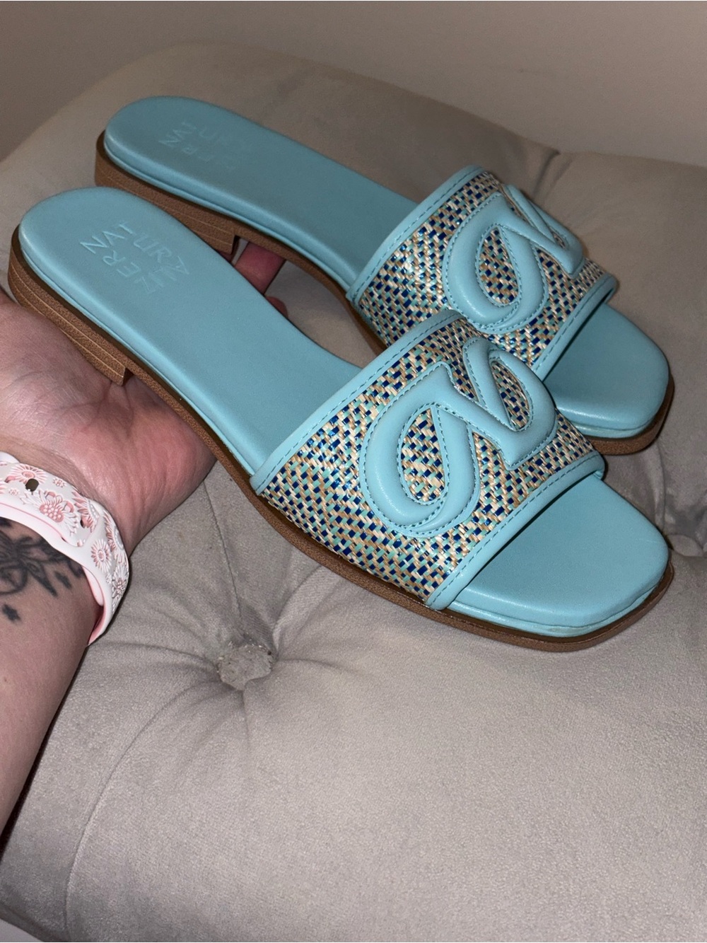 Naturalizer Light Blue Woven Slide Mules